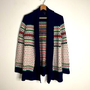 Talbots ladies FAIR ISLE SHAWL COLLAR OPEN SWEATER soft cozy small oversized